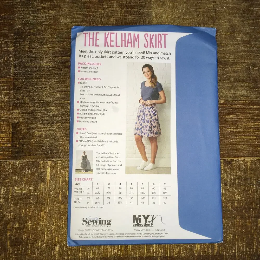 Simply Sewing Pattern The Kelham Skirt by MiY -20 variations- Sz 27